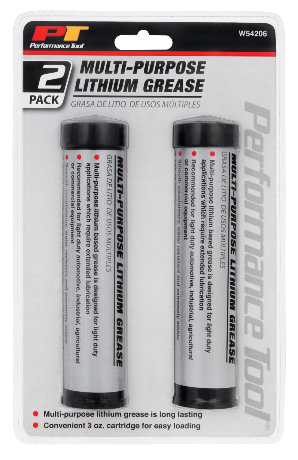 Performance Tool Multi Purpose Grease, Lithium Based Grease, Set of 2, 3 Ounce Cartridge – W54206