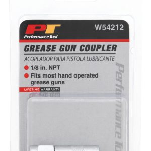 Performance Tool Grease Gun Coupler, Use with Most Hand Operated Grease Guns, 3000 PSI Maximum Working Pressure/ 6000 PSI Burst Pressure – W54212