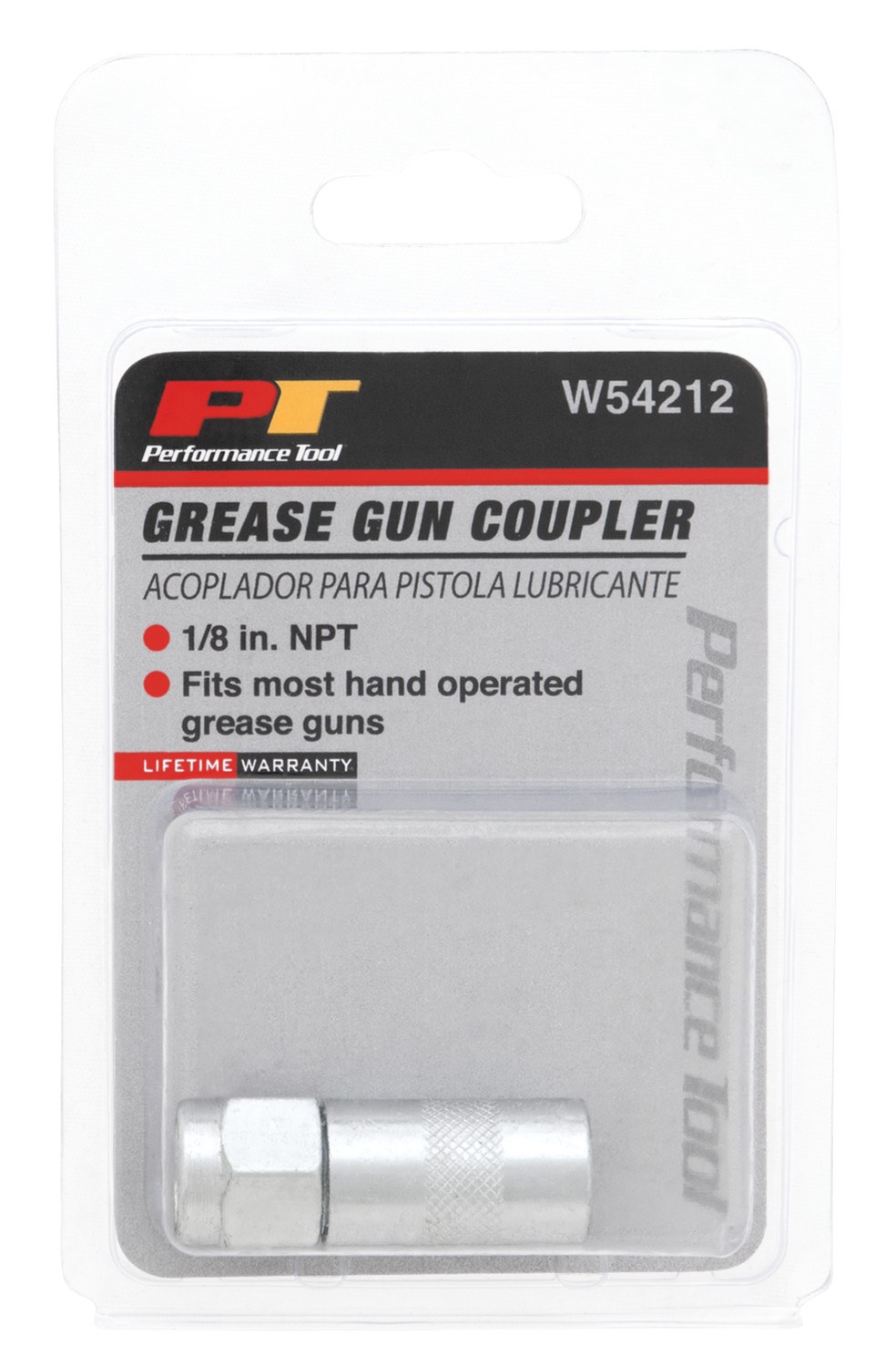 Performance Tool Grease Gun Coupler, Use with Most Hand Operated Grease Guns, 3000 PSI Maximum Working Pressure/ 6000 PSI Burst Pressure – W54212