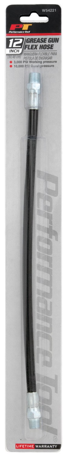 Performance Tool Grease Gun Hose, For Use with Hand Grease Guns, 1/8 Inch NPT X 12 Inch Length, 3000 PSI Working Pressure – W54221