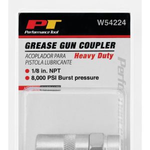 Performance Tool Grease Gun Coupler, Use with Most Hand Operated Grease Guns, 4000 PSI Maximum Working Pressure/ 8000 PSI Burst Pressure – W54224