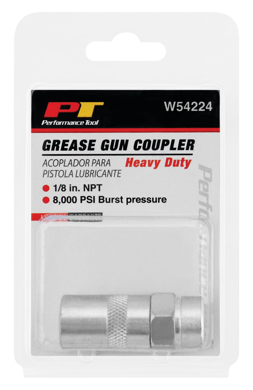 Performance Tool Grease Gun Coupler, Use with Most Hand Operated Grease Guns, 4000 PSI Maximum Working Pressure/ 8000 PSI Burst Pressure – W54224