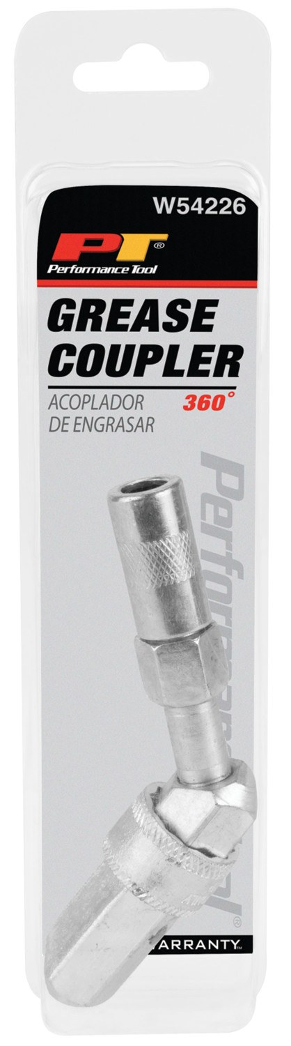 Performance Tool Grease Gun Coupler, Use with Most Hand Operated Grease Guns, 4500 PSI Maximum Working Pressure, 360 Degree Swivel – W54226