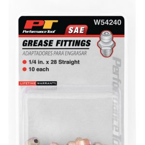 Performance Tool Grease Fitting, 1/4 Inch – 28 Thread Short Straight, Set of 10 – W54240