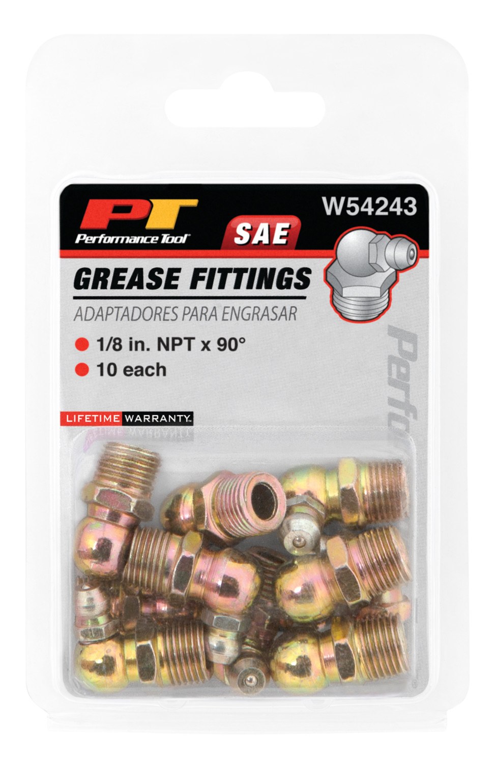 Performance Tool Grease Fitting, 1/8 Inch – 27 Thread 90 Degree, Set of 10 – W54243