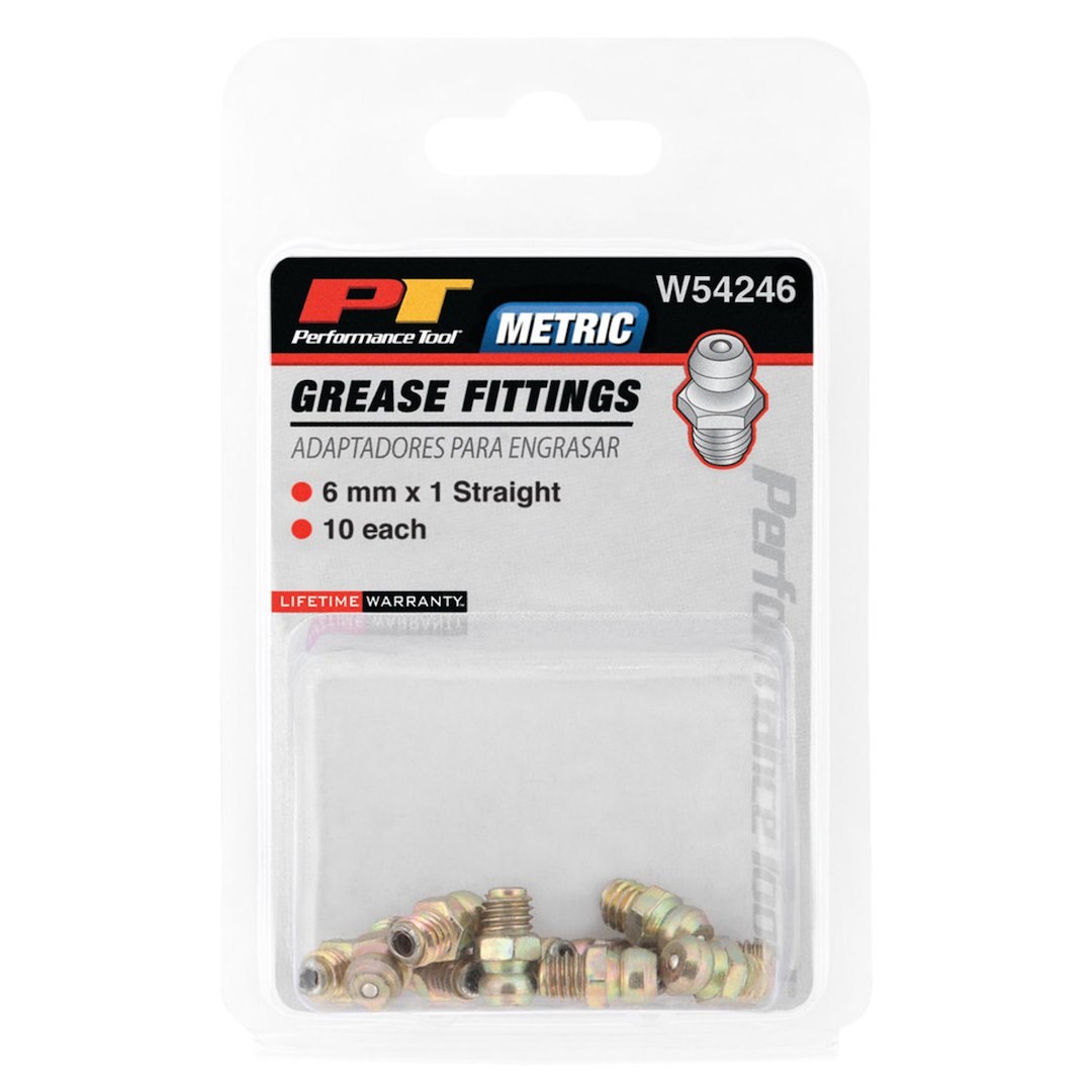 Performance Tool Grease Fitting, 6 Millimeter – 1 Thread Straight, Set of 10 – W54246