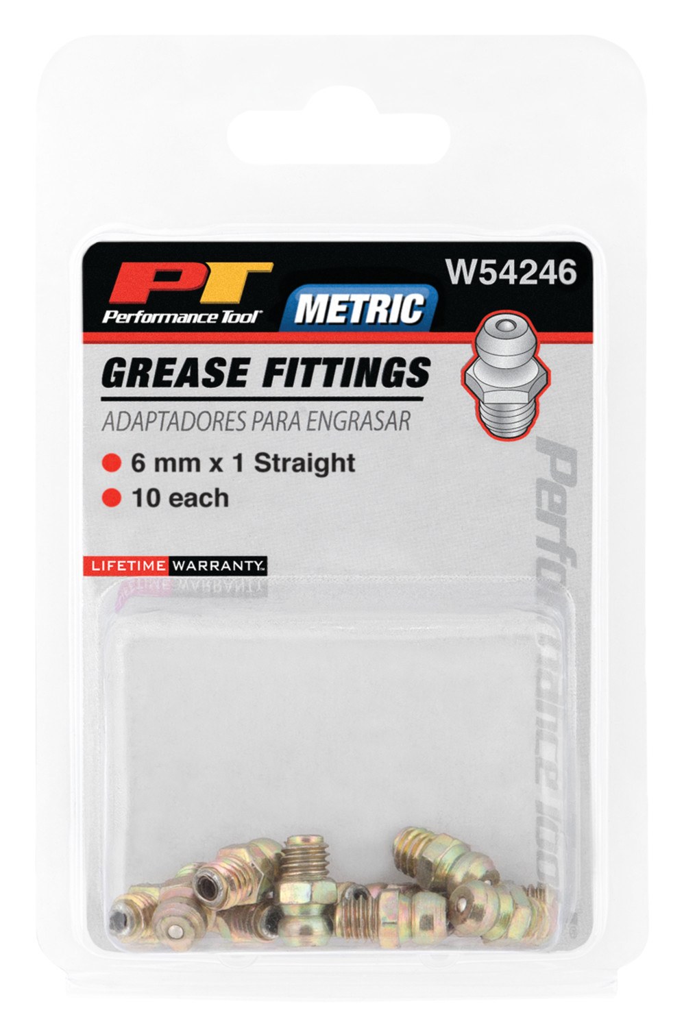 Performance Tool Grease Fitting, 6 Millimeter – 1 Thread Straight, Set of 10 – W54246