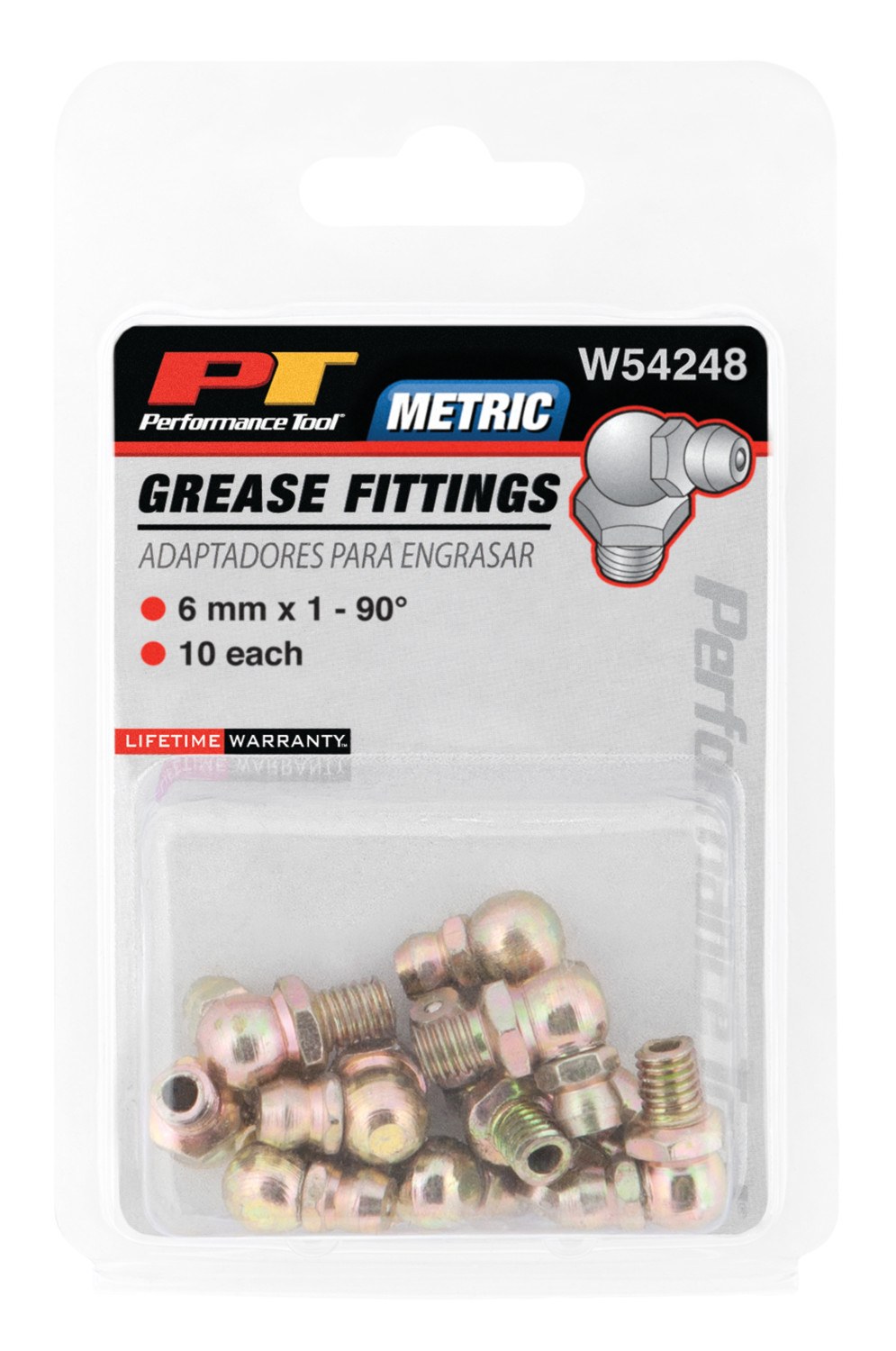 Performance Tool Grease Fitting, 6 Millimeter – 1 Thread 90 Degree, Set of 10 – W54248