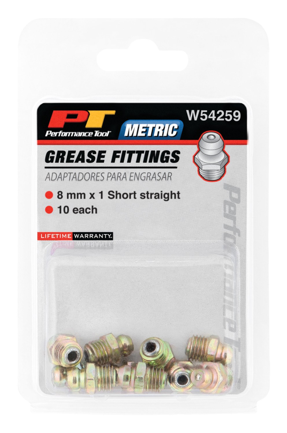 Performance Tool Grease Fitting, 8 Millimeter – 1 Thread Straight, Set of 10 – W54259