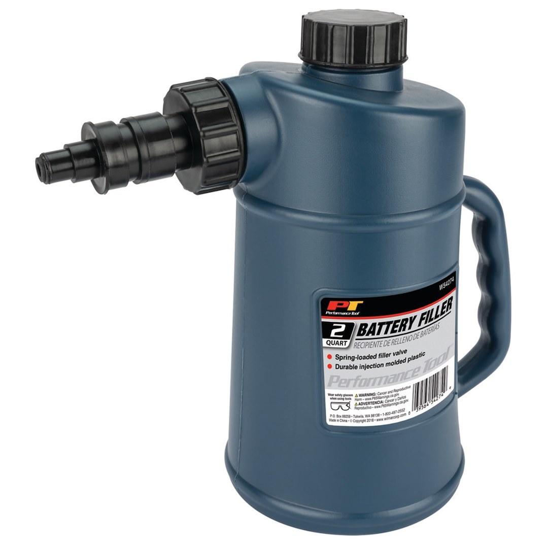 Performance Tool Battery Filler, Use to Fill Battery Cells with Water or Battery Acid, Jug Type, 2 Quart Capacity, Plastic – W54274