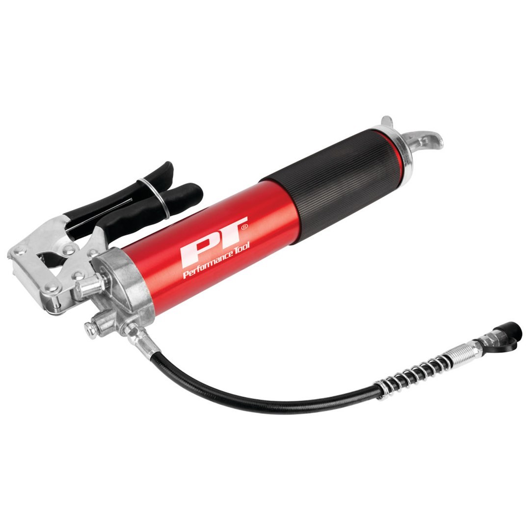 Performance Tool Grease Gun, Use with 14 Ounce Grease Cartridge, Pistol Grip Arm, Aluminum Anodized Barrel – W54291