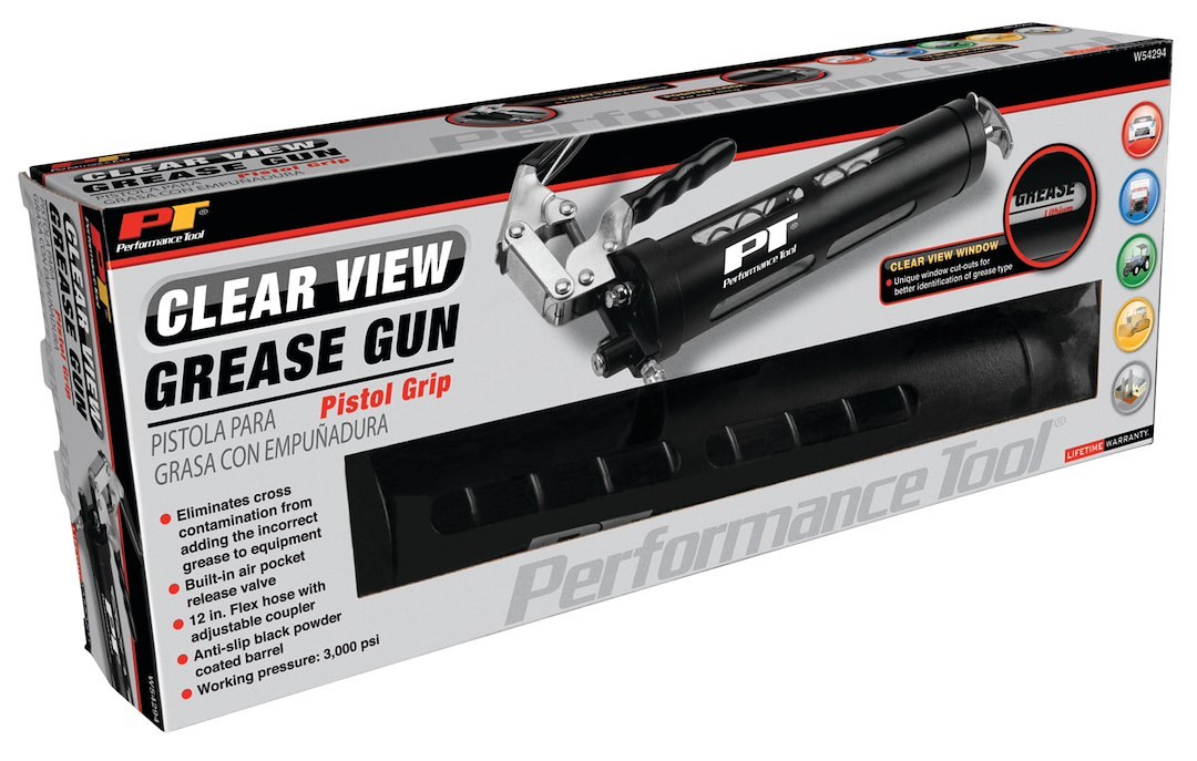 Performance Tool Grease Gun, Use with 14 Ounce Grease Cartridge, Pistol Grip Arm – W54294