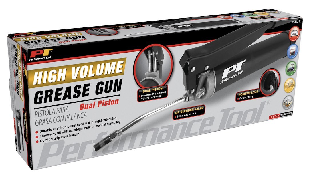 Performance Tool Grease Gun, Use with 3-WAY Fill Grease Cartridge, Lever Action Arm – W54296