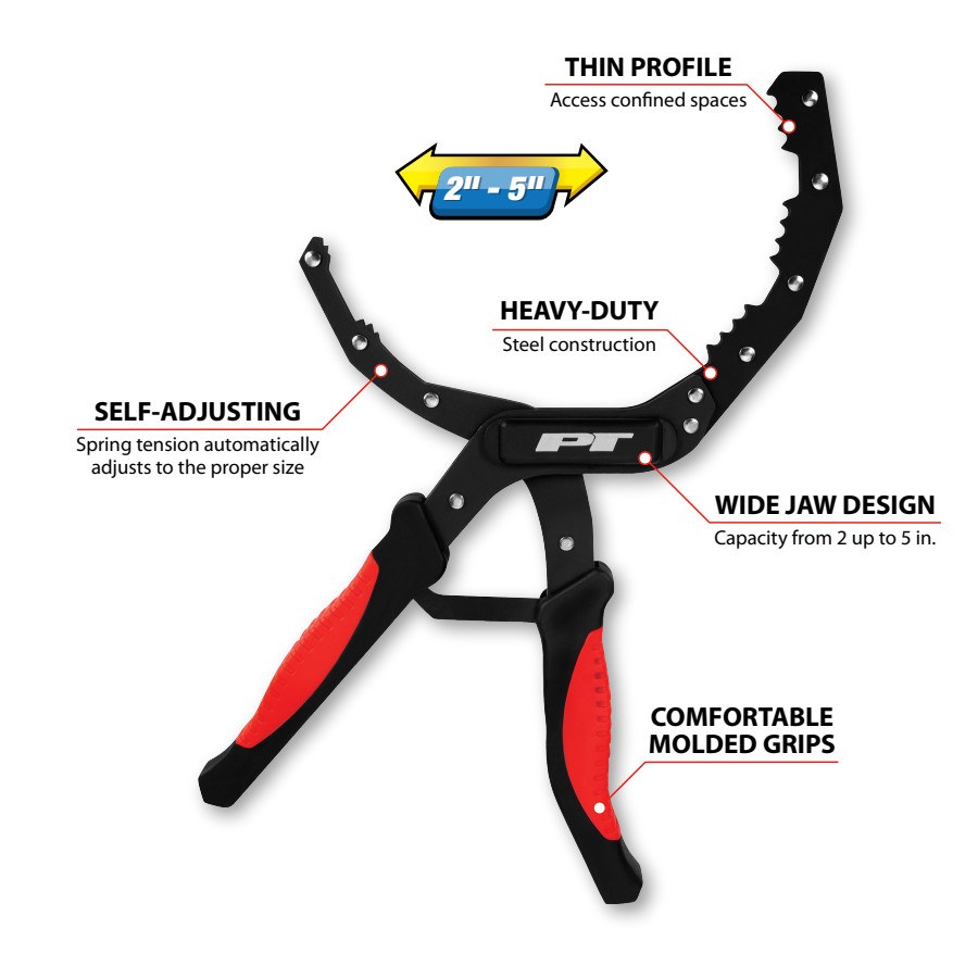 Performance Tool Pliers, Oil Filter, Fits 1-7/8 to 4 Inch Diameter Filter – W54312