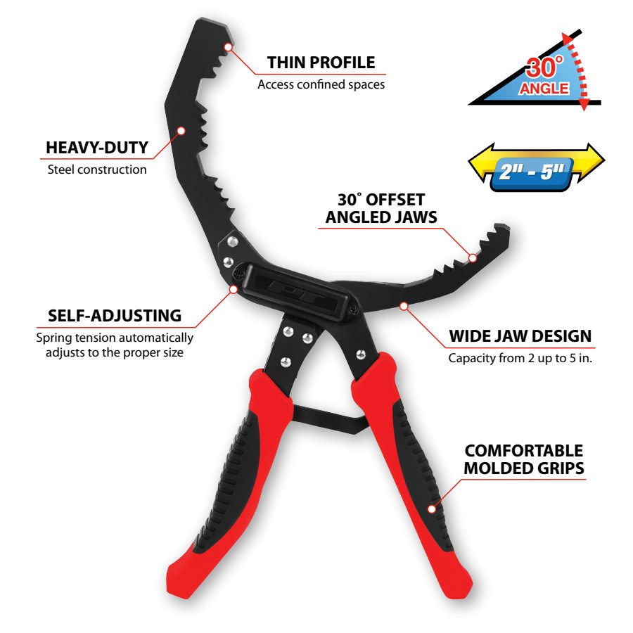 Performance Tool Pliers, 30 Degree Offset Angled Self-Adjusting, 2 to 2-1/2 Inch Capacity, Non-Reversible, With Automatic Return – W54315