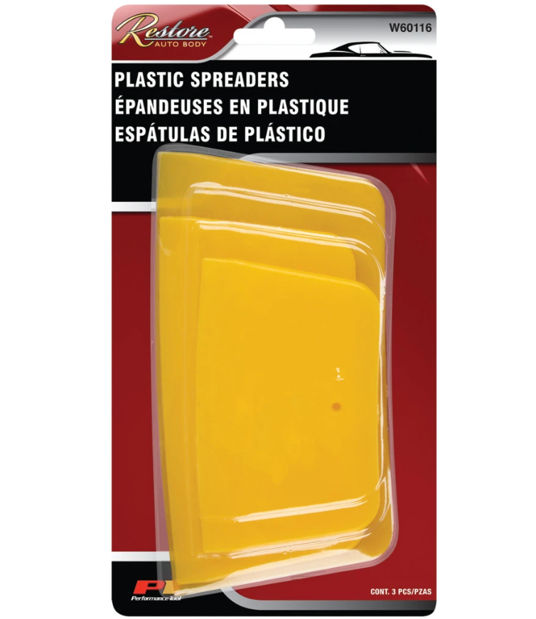 Performance Tool Body Filler Spreader, Restore Series, Use for Many Filler/ Touch Ups/ Putty Spreading Work, Yellow, Plastic – W60116