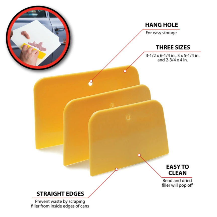 Performance Tool Body Filler Spreader, Restore Series, Use for Many Filler/ Touch Ups/ Putty Spreading Work, Yellow, Plastic – W60116