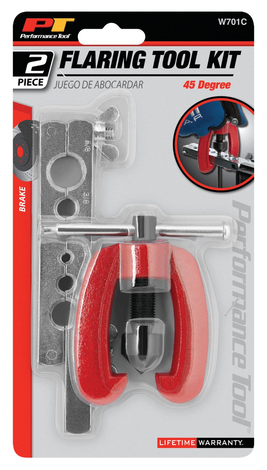 Performance Tool Flaring Tool, Use with Brass/ Copper/ Aluminum/ Mild Steel Tubing, 45 Degree, Floating Cone – W701C