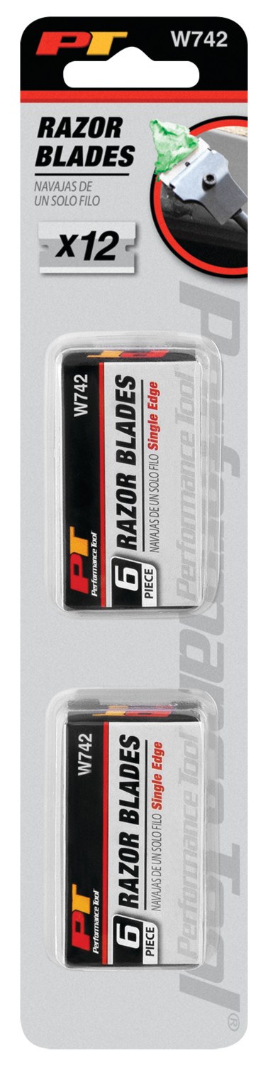 Performance Tool Razor Blade, Fits Standard Razor Scrapers, Single Edge, Set of 12 – W742