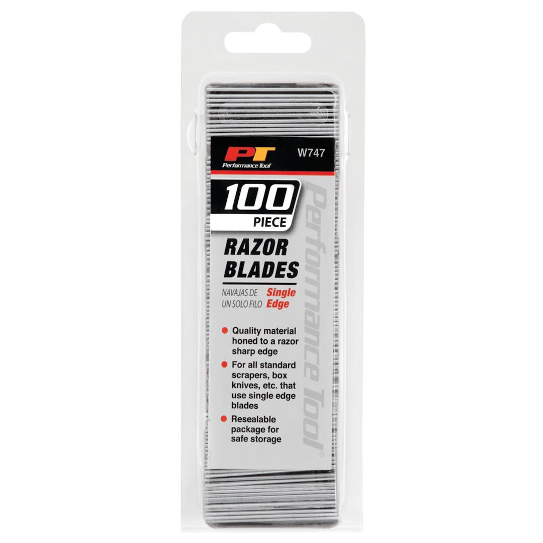 Performance Tool Razor Blade, Fits Standard Razor Scrapers, Single Edge, Set of 100 – W747