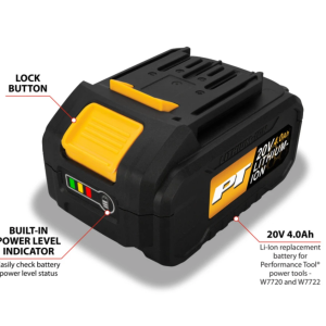 Performance Tool Power Tool Battery, For Performance Tool W7720 Impact Wrench and W7722 Hammer Drill, Lithium-Ion Battery, 20 Volt – W7724
