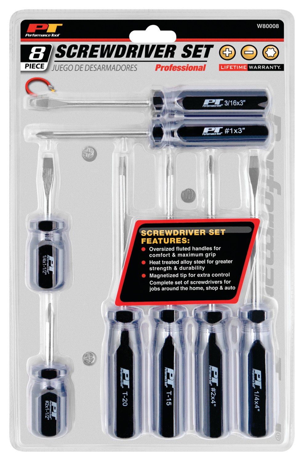 Performance Tool Screwdriver, Slotted/ Phillips/ Star, #1 X 3 Inch/ #2 X 1 1/2 Inch/ #2 X 4 Inch Phillips – W80008