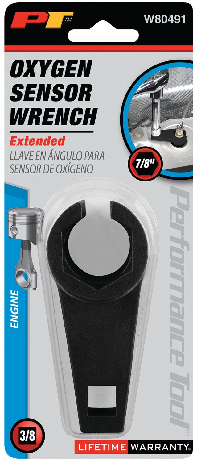 Performance Tool Socket, 3/8 Inch Drive, 7/8 Inch, Standard, Offset Extended Oxygen Sensor Wrench, 6 Point, Alloy Steel, Single – W80491