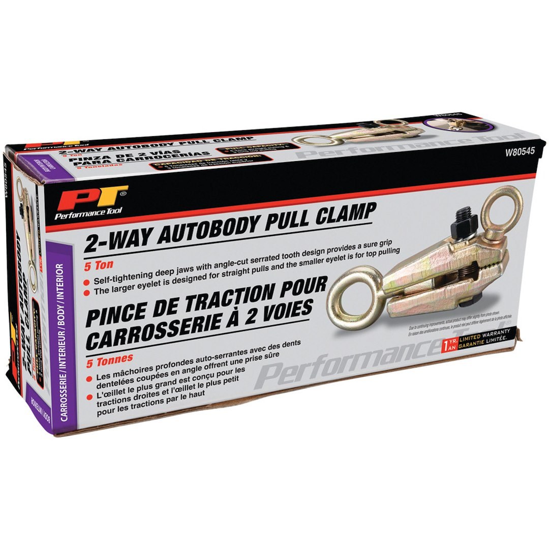 Performance Tool Dent Puller, 2-WAY Pull Clamp, 5 Ton Max Straight Pull Force/ 3 Ton Max Top Pull Force, 8.3 Inch Length, 1.8 Inch Width – W80545
