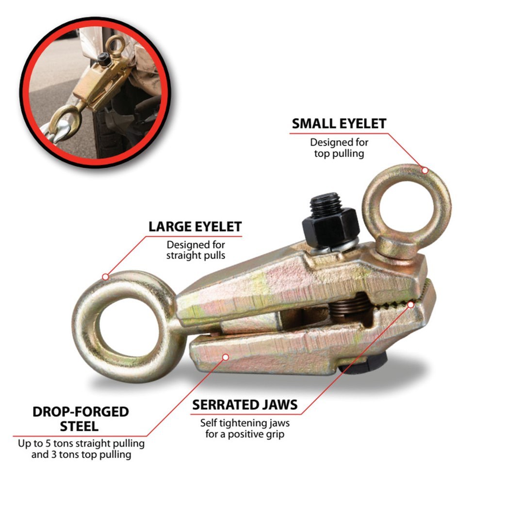 Performance Tool Dent Puller, 2-WAY Pull Clamp, 5 Ton Max Straight Pull Force/ 3 Ton Max Top Pull Force, 8.3 Inch Length, 1.8 Inch Width – W80545