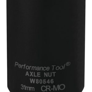 Performance Tool Socket, 1/2 Inch Drive, 31 Millimeter, Metric, Front Wheel Drive Axle Nut Socket, Black, Chrome Moly Steel, Single – W80546
