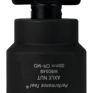 Performance Tool Socket, 1/2 Inch Drive, 35 Millimeter, Metric, Front Wheel Drive Axle Nut Socket, Black, Chrome Moly Steel, Single – W80549