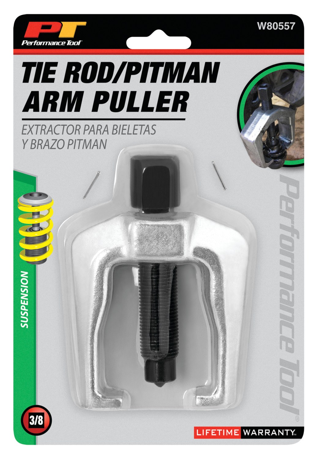 Performance Tool Pitman Arm Puller, 1-1/16 Inch Jaw Spread, Forged Alloy Steel Yoke, 2-1/8 Inch Pull Travel – W80557