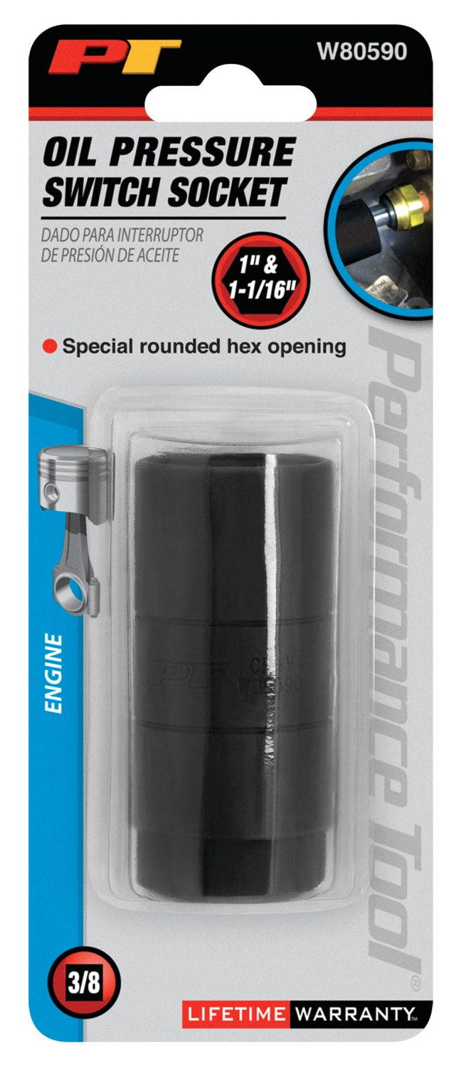 Performance Tool Socket, 3/8 Inch Drive Ratchet or 1-1/8 Inch Wrench, 1-1/16 Inch, Standard, Oil Switch Socket, Heat Treated Alloy Steel – W80590