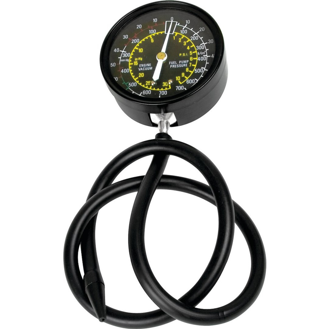 Performance Tool Gauge Fuel Pressure/ Vacuum, Single Gauge, 0 to 30 Inch Mercury Vacuum, 0 to 10 PSI Pressure, Analog Display – W80594