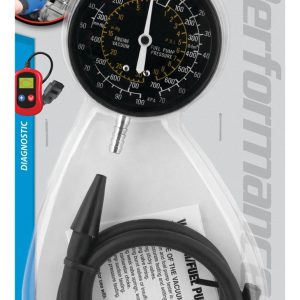 Performance Tool Gauge Fuel Pressure/ Vacuum, Single Gauge, 0 to 30 Inch Mercury Vacuum, 0 to 10 PSI Pressure, Analog Display – W80594