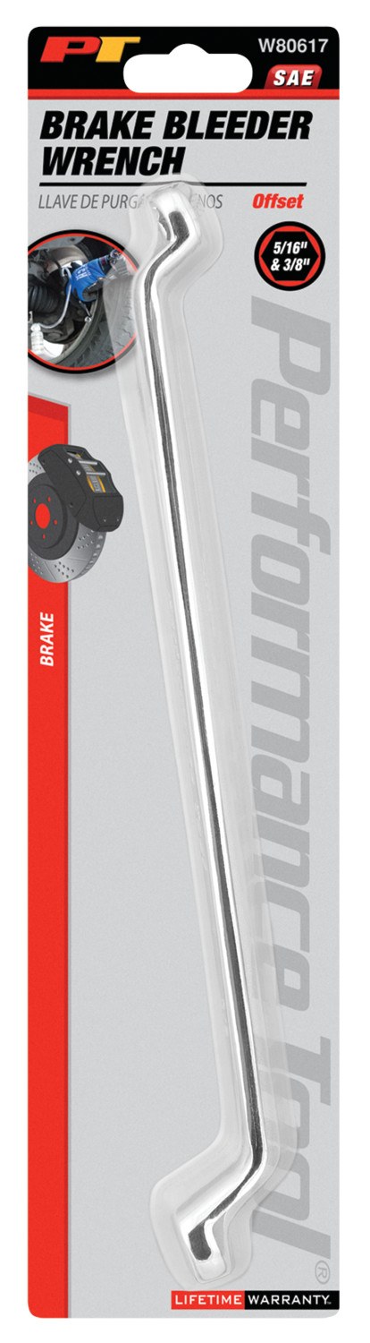 Performance Tool Wrench, Offset Brake Bleeder Wrench, 5/16 X 3/8 Inch Size, Chrome Plated, Chrome Vanadium Steel, Single – W80617