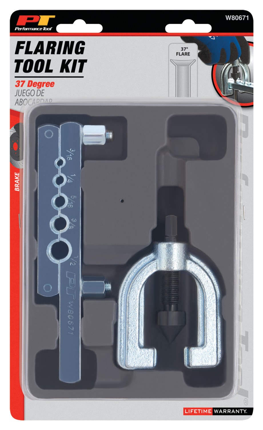 Performance Tool Flaring Tool, Use with Brass/ Copper/ Aluminum/ Mild Steel Tubing, 37 Degree, Floating Cone – W80671