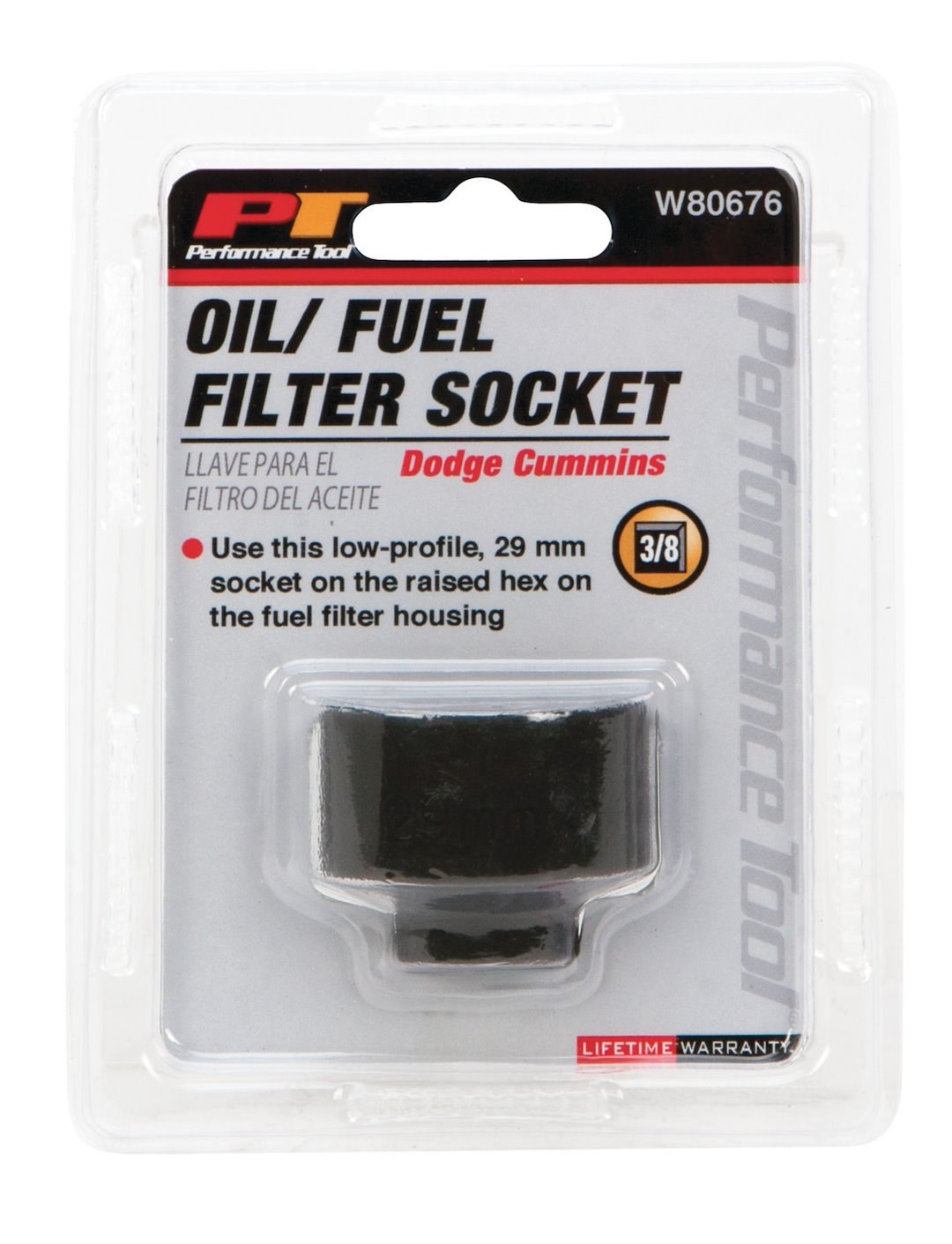 Performance Tool Fuel Filter Socket, Use to Remove and Installs Filters on Dodge Cummins 5.9L Engines, 3/8 Inch Drive, 29 Millimeter, Single – W80676