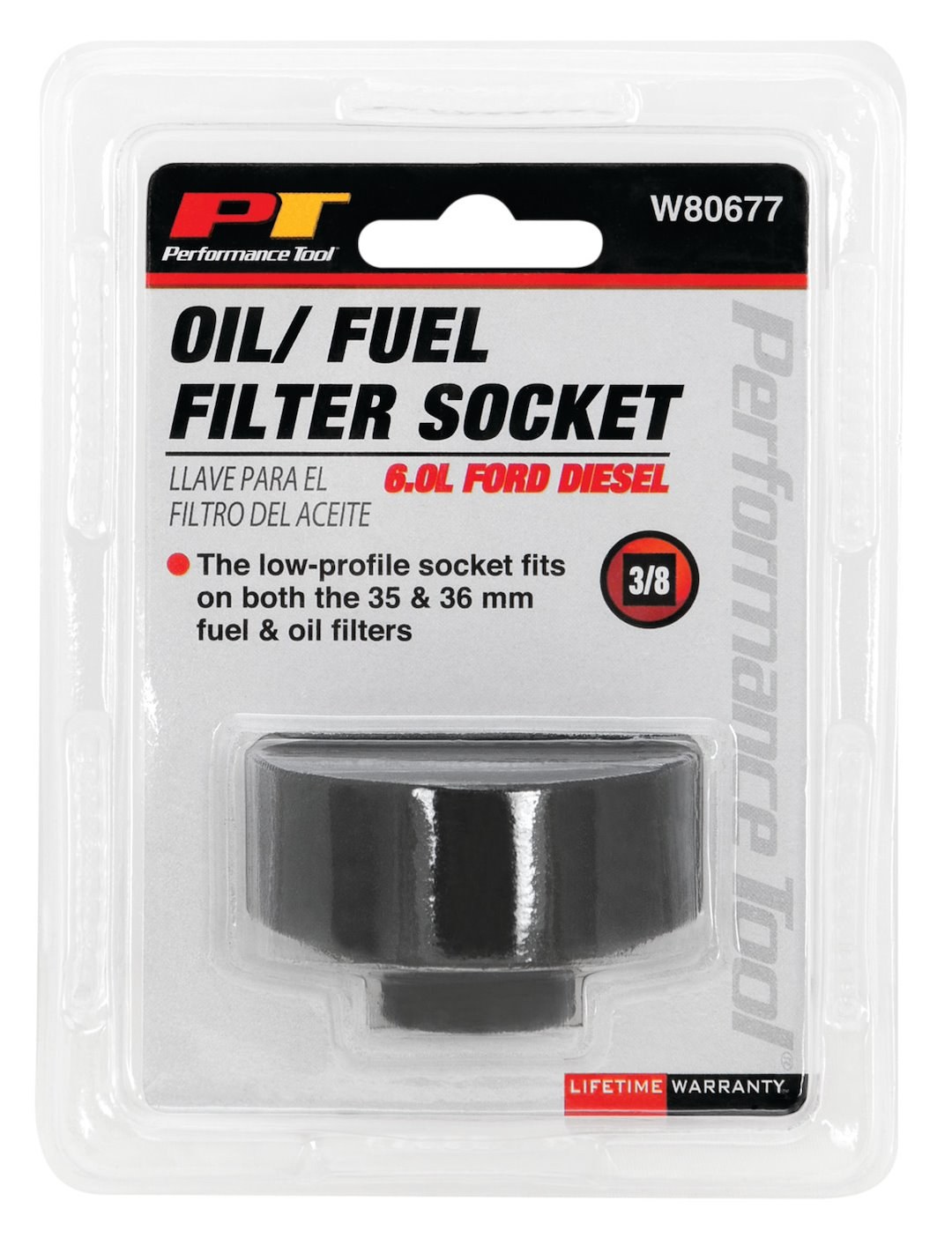 Performance Tool Fuel Filter Socket, Use to Remove and Installs Filters on Ford 6.0L Diesel Engines, 3/8 Inch Drive, 36 Millimeter, Single – W80677
