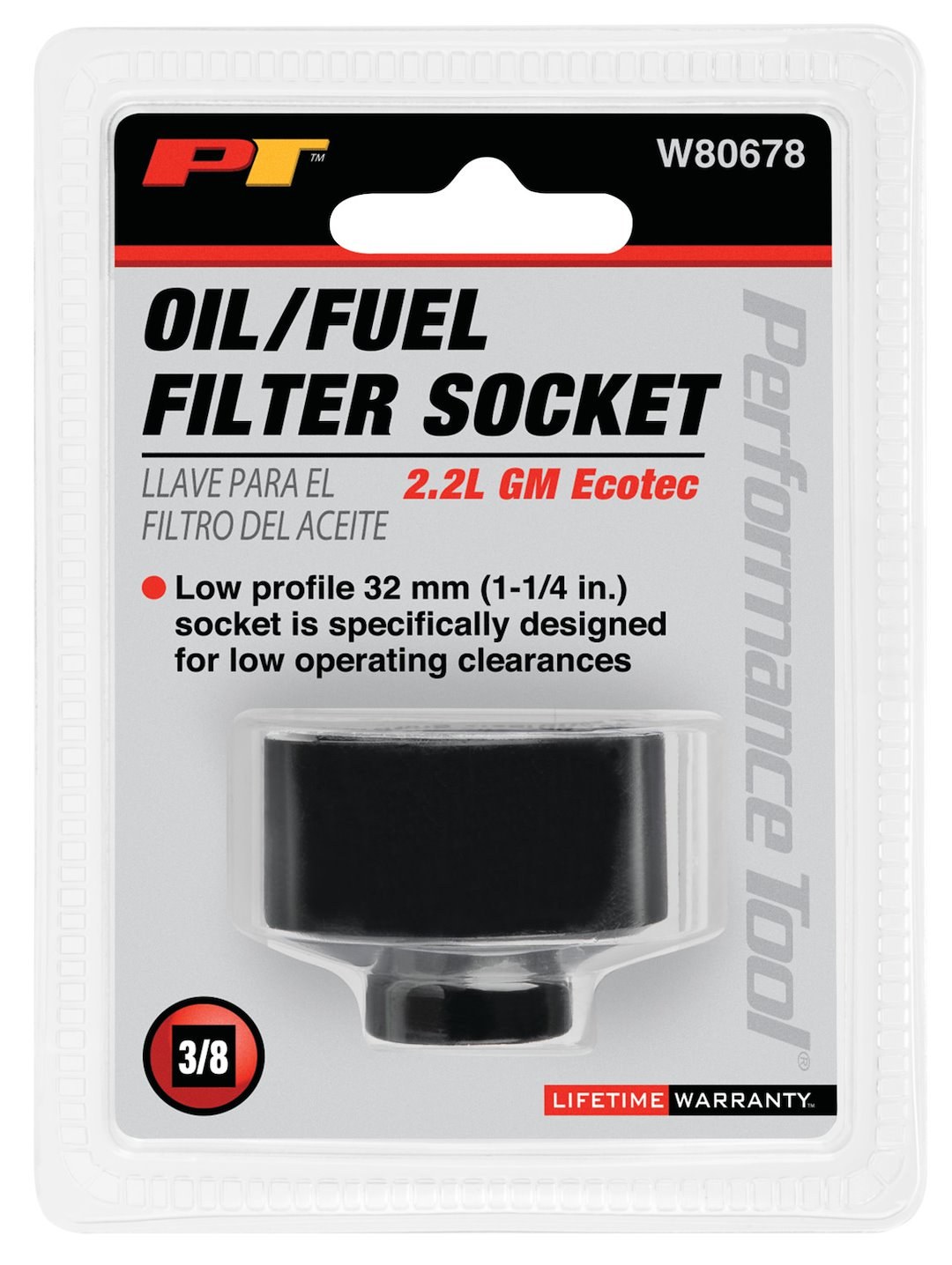 Performance Tool Fuel Filter Socket, Use to Remove and Installs Filters on GM 2.2L Ecotec Engines, 3/8 Inch Drive, 32 Millimeter, Single – W80678