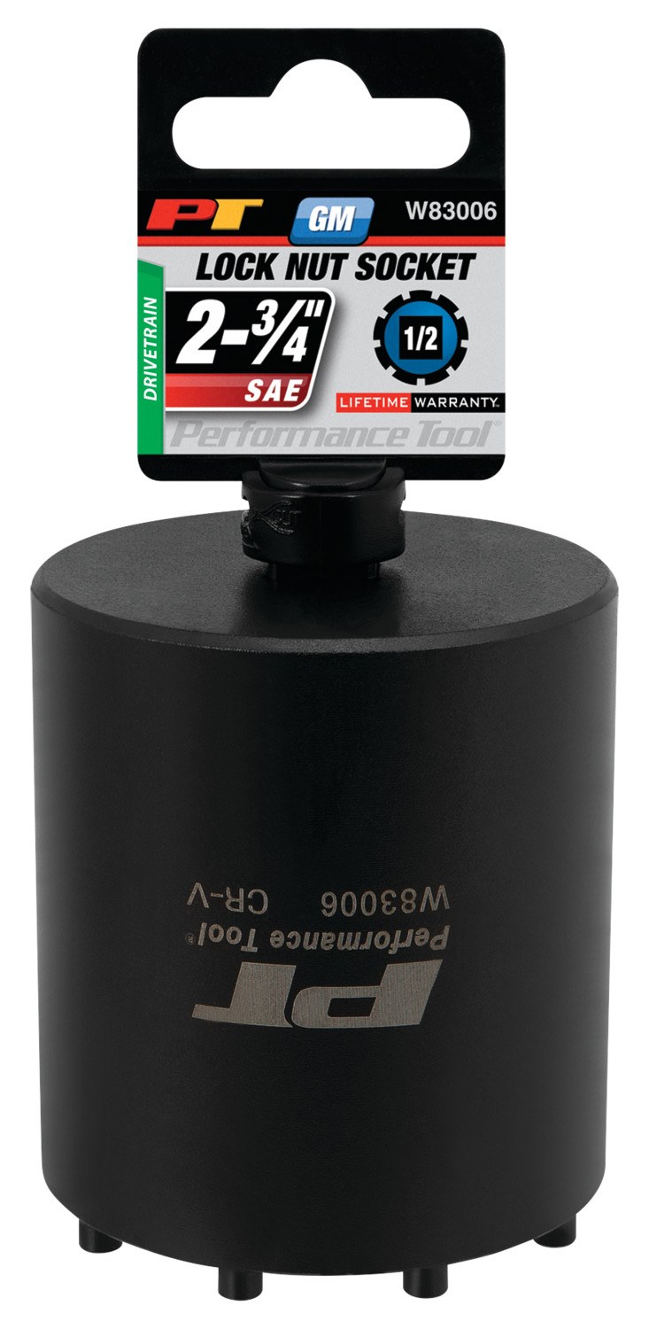 Performance Tool Spindle Nut Socket, For Trucks with 10-1/2 and 11-1/2 Full Floating Rear Axles, 9 Slot 2-3/4 Inch, 1/2 Inch Drive, Black – W83006