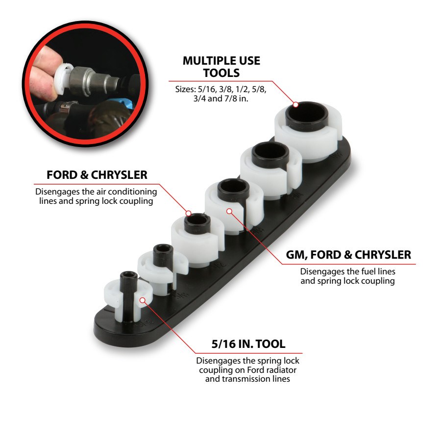 Performance Tool Fuel Line Disconnect Tool, Fits to GM/ Ford and Chrysler Fuel Lines and Ford/ Chrysler Air Conditioning Lines, Cap Type – W83149