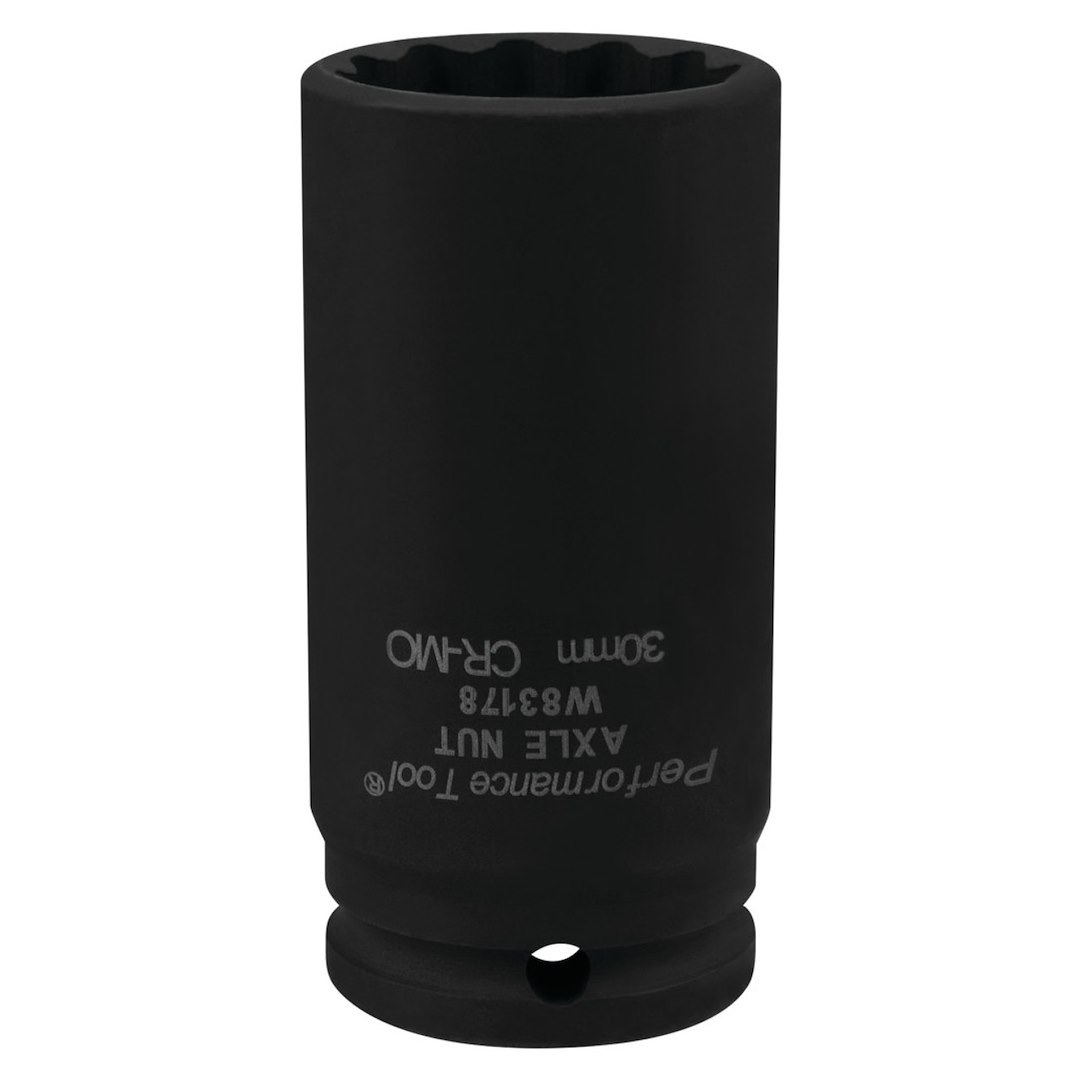 Performance Tool Socket, 30 Millimeter, Metric, Wheel Drive Axle Nut Socket, 12 Point, Chrome Moly Steel, Single – W83178