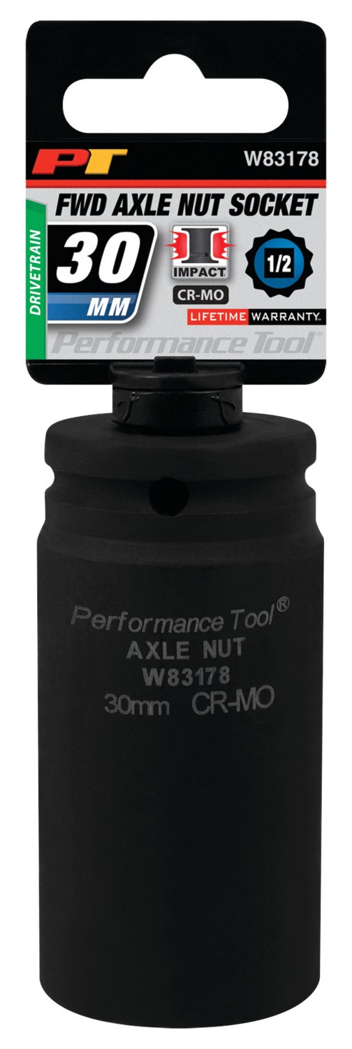 Performance Tool Socket, 30 Millimeter, Metric, Wheel Drive Axle Nut Socket, 12 Point, Chrome Moly Steel, Single – W83178
