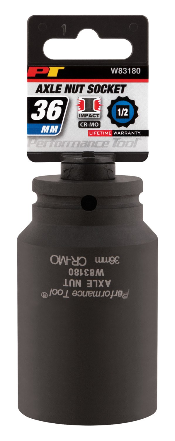 Performance Tool Socket, 36 Millimeter, Metric, Wheel Drive Axle Nut Socket, 12 Point, Chrome Moly Steel, Single – W83180