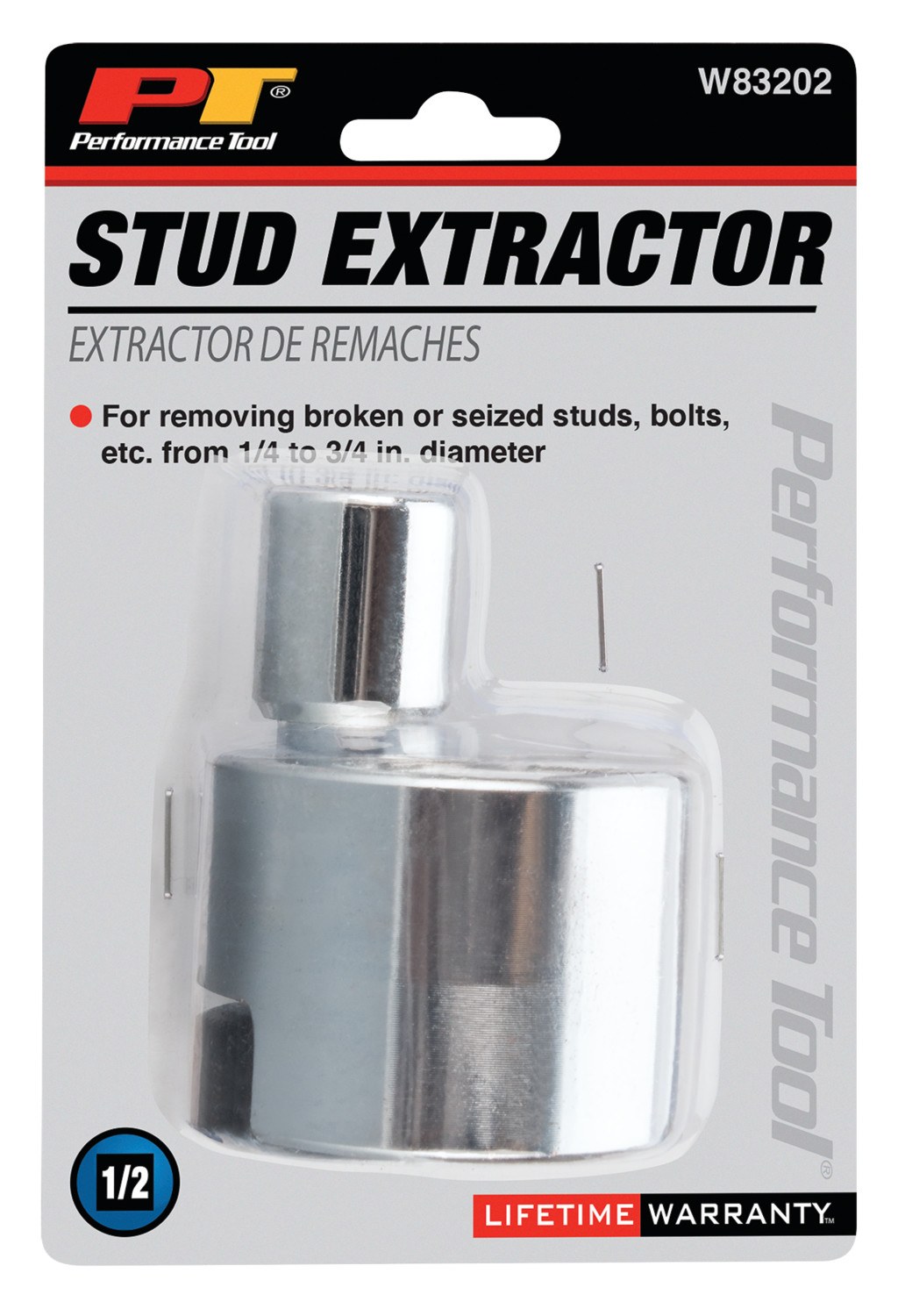 Performance Tool Stud Extractor, Use to Remove Broken/ Seized Studs and Bolts, 1/4 to 3/4 Inch Stud Size, 1/2 Inch Drive – W83202
