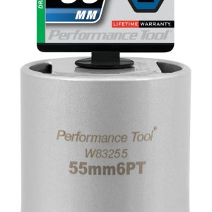 Performance Tool Socket, 1/2 Inch Drive, 55 Millimeter, Metric, Wheel Bearing Hex Locknut Socket, 6 Point, Single – W83255
