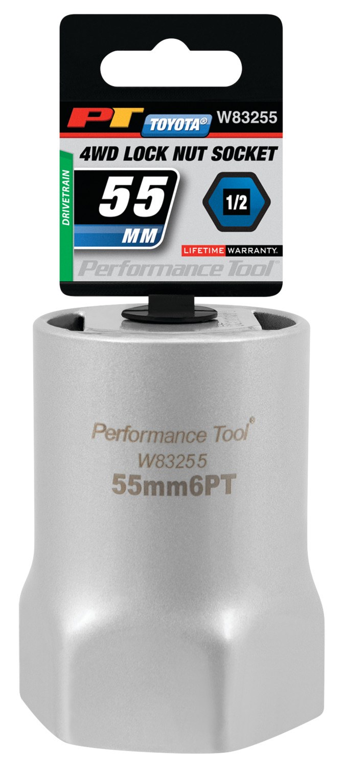 Performance Tool Socket, 1/2 Inch Drive, 55 Millimeter, Metric, Wheel Bearing Hex Locknut Socket, 6 Point, Single – W83255