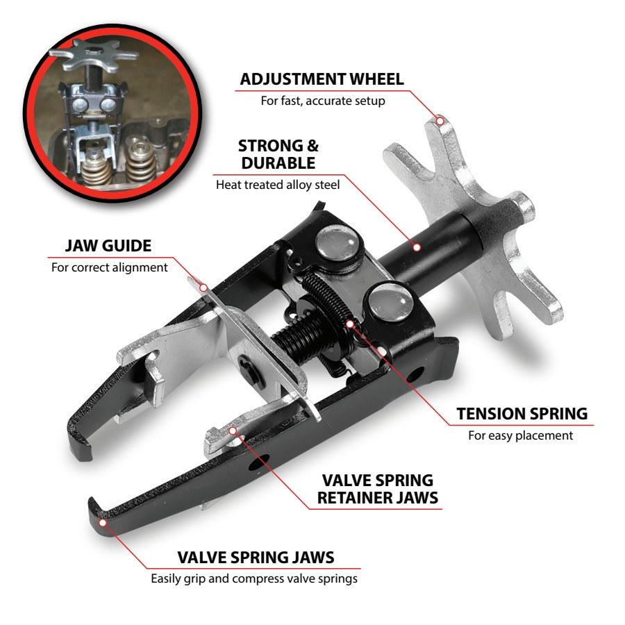 Performance Tool Valve Spring Compressor, Use to Remove Valve Springs on Most Cars and Light Trucks Without Removing Cylinder Head – W84001