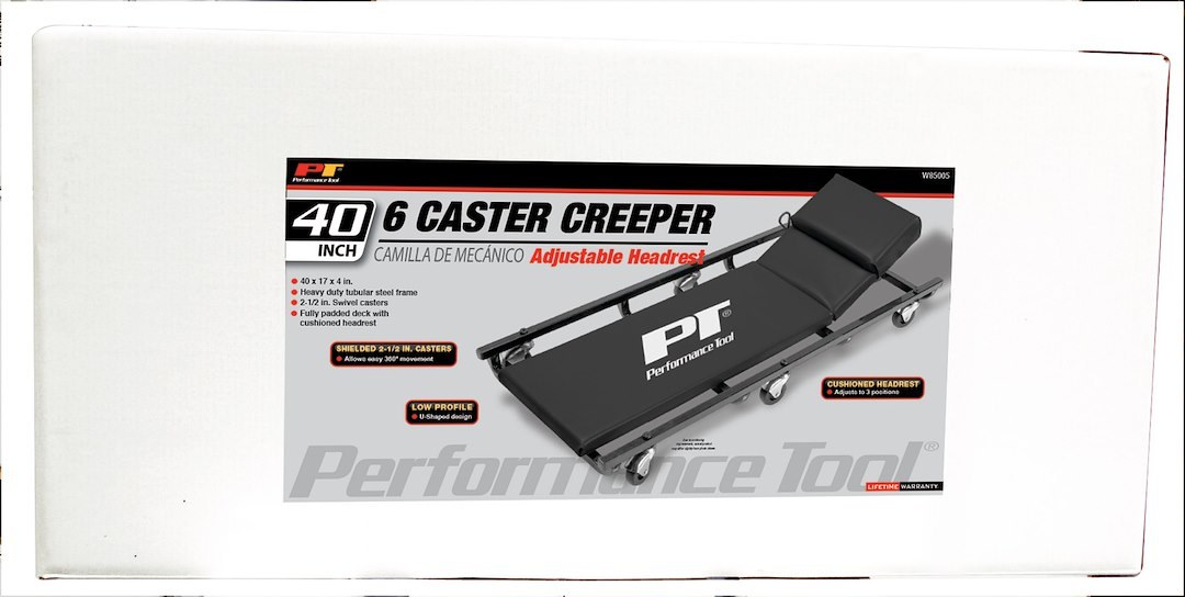 Performance Tool Creeper, Non Foldable, 40 Inch Length X 17 Inch Width X 4 Inch Height, Black, Powder Coated Heavy Duty Tubular Steel Frame – W85005
